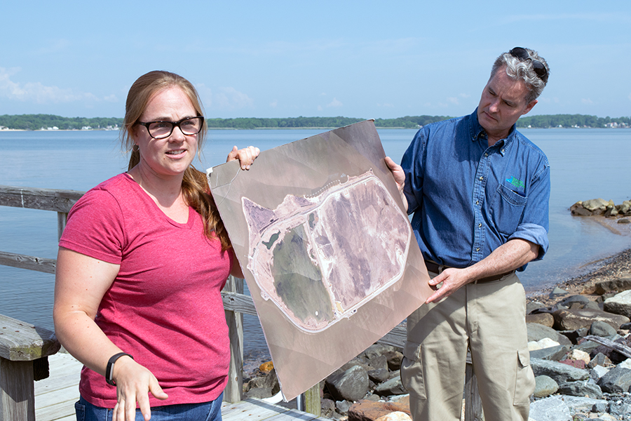 photo of Amanda Penafiel and Lincoln Tracy, employees of Maryland Environmental Service who work to manage Hart-Miller Island