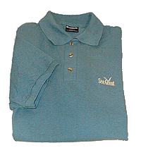 image of a Pacific Green polo shirt, folded with the Sea Grant embroidered logo over the left breast