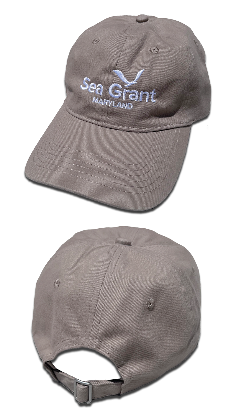 2 images—top image is the front of the hat, which is baseball style with a bill