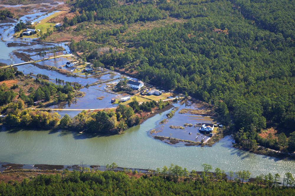 A SouthWings flight flies over the Hampton Roads area during an extreme high tide event. Photo credit: Cora Johnston