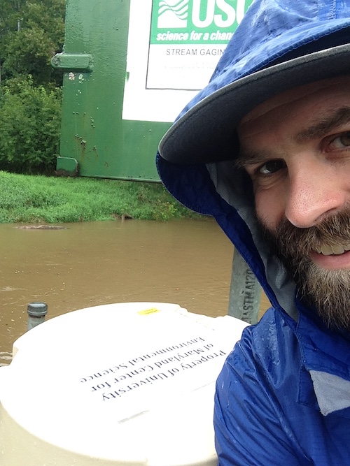 Sampling during a storm event in September 2018 on Gunpowder Falls River, Baltimore County, MD.