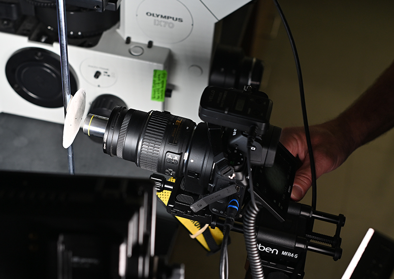 Capturing a sample image using a 10x objective mounted directly on a mirrorless digital camera lens using an objective lens adapter.