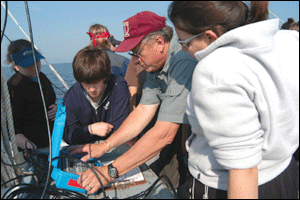 taking physical data with a probe on the research vessel