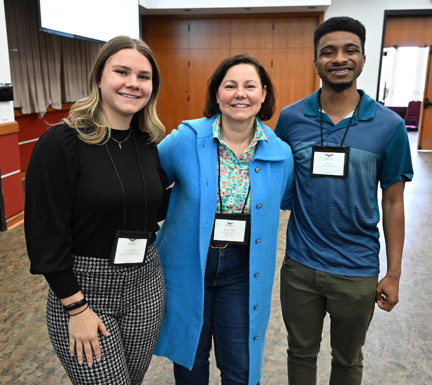 Christin Redding, Nicole Cook, and Kai Hardy pose together at the University of Maryland Eastern Shore (UMES) PFAS Workshop in April 2024