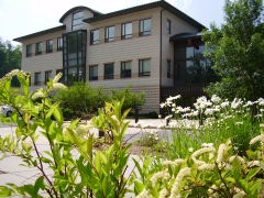 A view of the UMCES Appalachian Laboratory with landscaping.