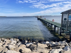 A pier at the Chesapeake Bay Laboratory extends into the water.
