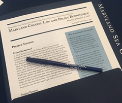 Close-up image of Maryland Coastal Law and Policy Roundtable materials