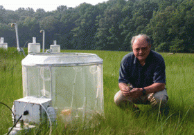 Ecologist Bert Drake and research equipment