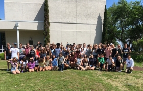 High school students from the Ockero School in Sweden and James Island Charter School in Charleston, South Carolina, pose for a photo last April at the College of Charleston’s Grice Marine Laboratory, where they met in person after working through the VIRTUE-s biodiversity project online.