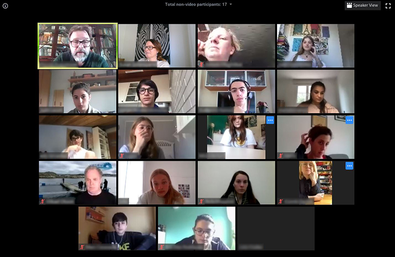 Dennis Augustsson of Sweden’s University West (upper left) leads one of the VIRTUE-s OCEAN online classes with some of the students and educators who attended via the Zoom video conferencing platform.